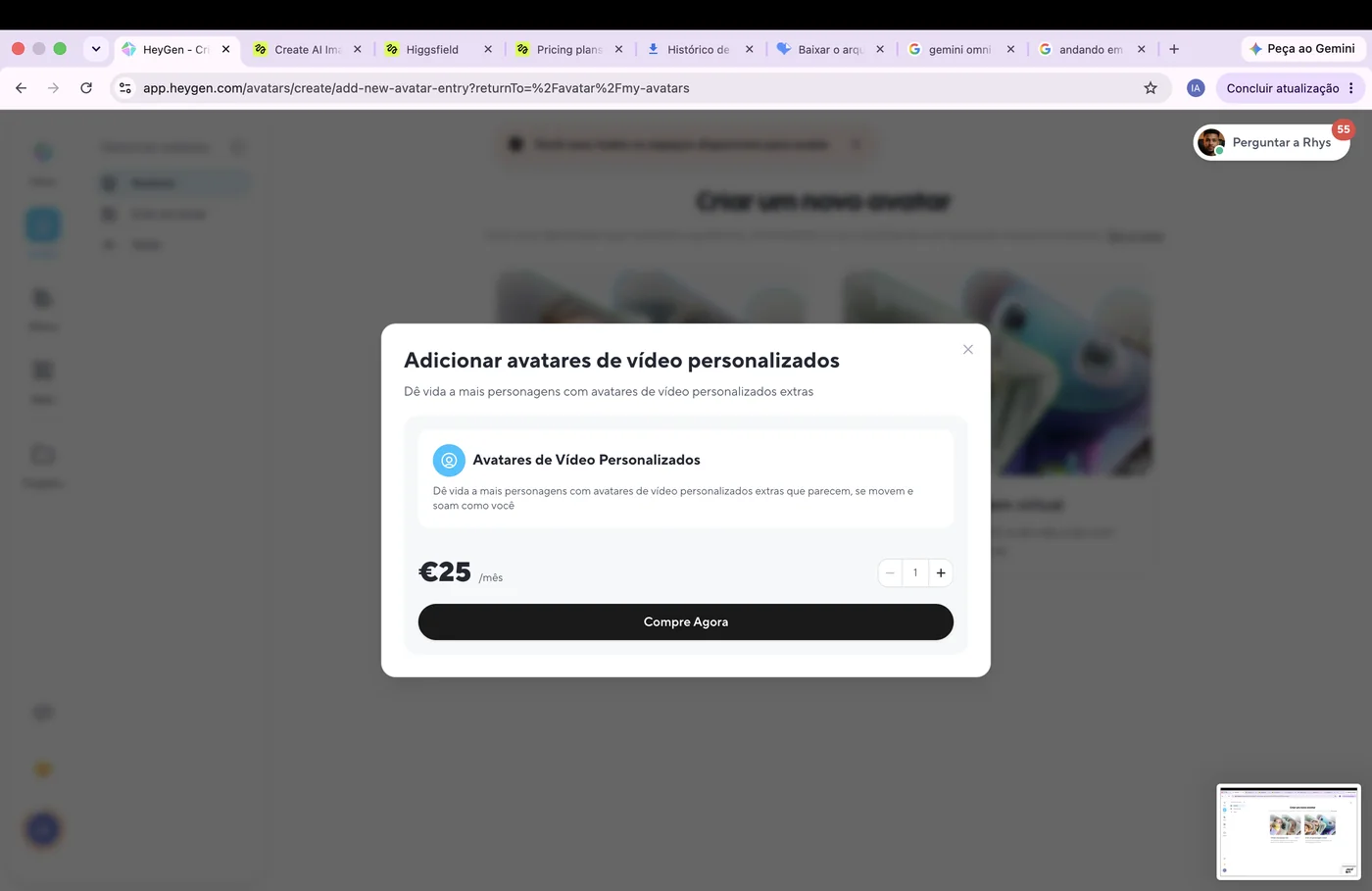 Tela de consentimento e verificação no HeyGen